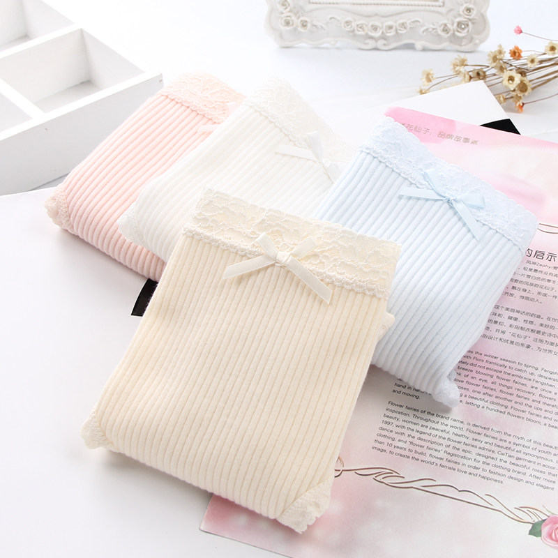 Solid Color Threaded Cotton Large Size Bag Hip Comfortable Breathable Bow Pure Cotton Bottom Crotch Ladies Briefs Cotton