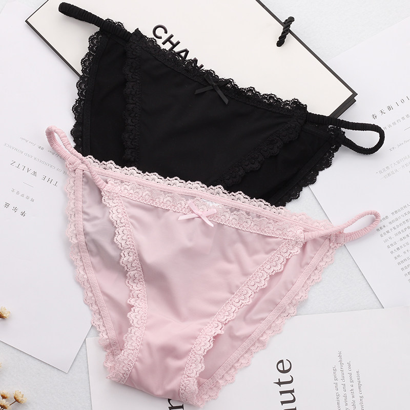 Elastic skin-friendly ice silk sexy, smooth and light women's panties Exquisite lace low-waist women's briefs