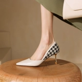 Элегантная обувь на высоком каблуке, туфли с заостренным носом, в стиле Шанель, французский стиль, из натуральной кожи