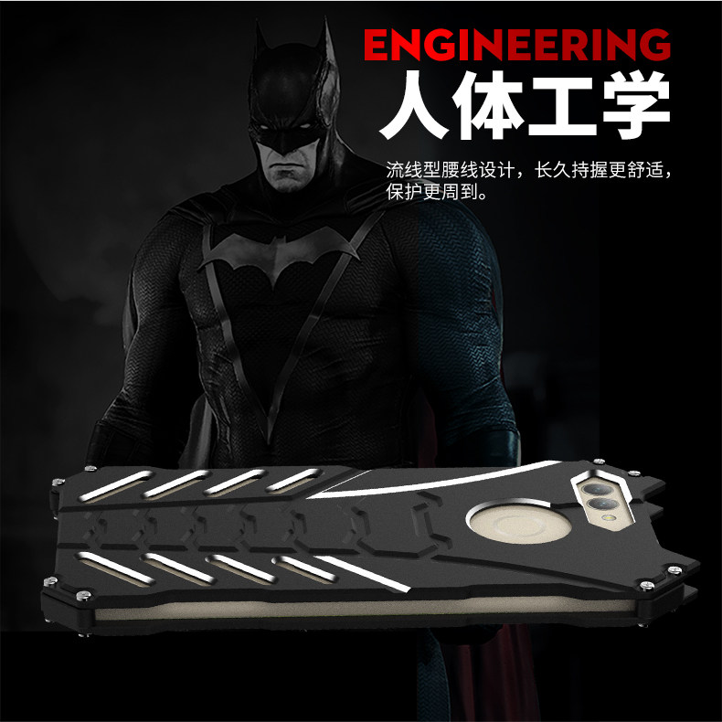 R-Just Batman Shockproof Aluminum Shell Metal Case with Custom Batarang Stent for Huawei nova 2 & Huawei nova 2 Plus