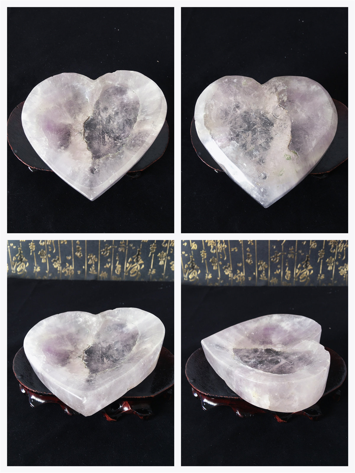 Premium Natural Afghan Jade Hand-Carved Piece with Inlaid Silk-Like Yellow Jade, Purple-Green Fluorite Bowl, and Crystal Heart-Shaped Stone — تصویر 1