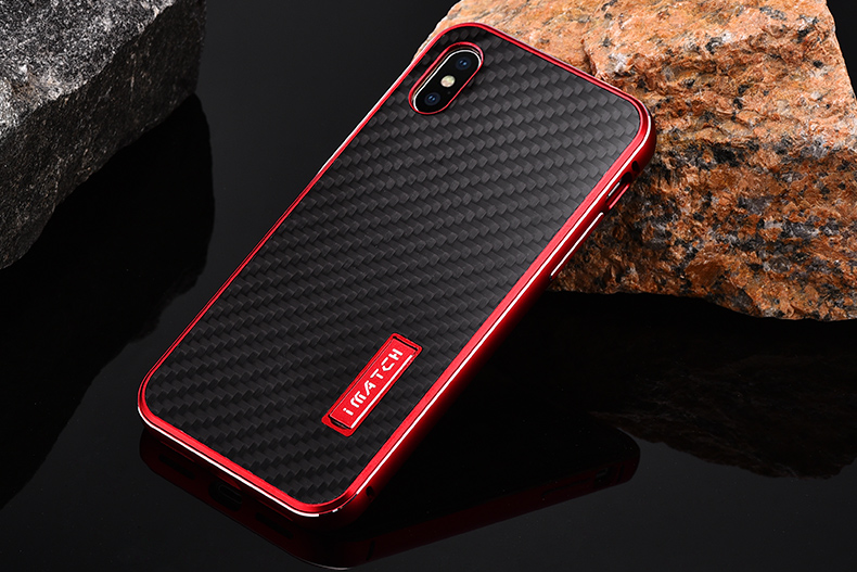 iMatch Luxury Aluminum Metal Bumper Carbon Fiber Back Cover Case for Apple iPhone X