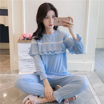 Pajamas female autumn Korean long sleeve cotton two-piece set fresh student princess style sweet can wear home clothes Spring
