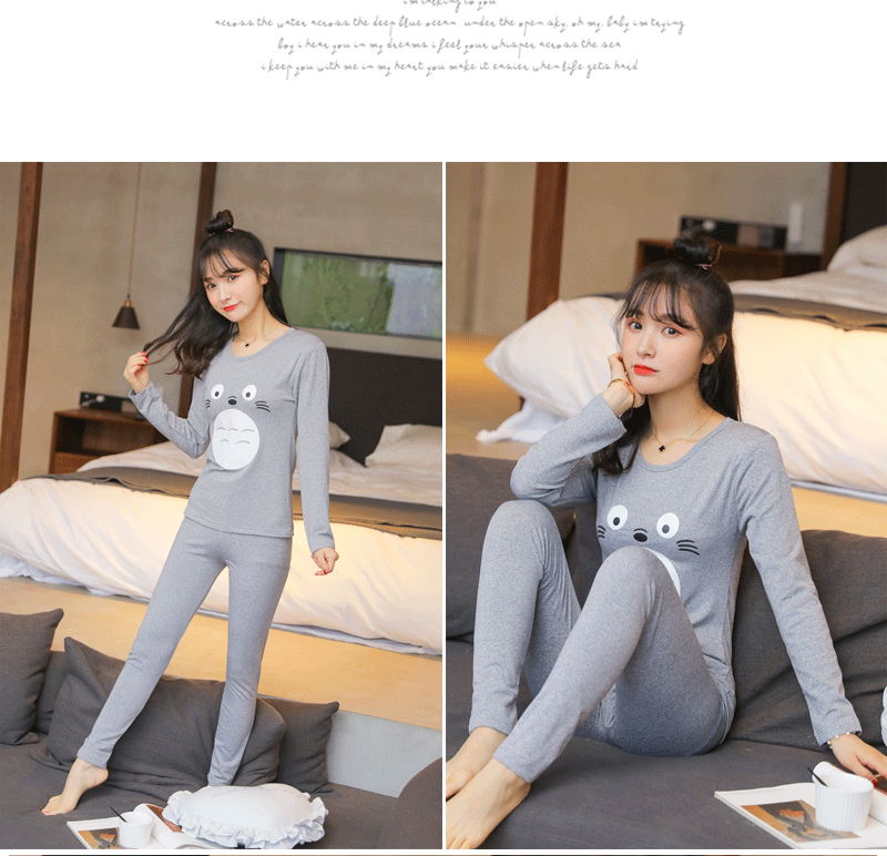Đồ lót nữ nhiệt cộng với đồ ngủ nhung mùa đông dễ thương chinchillas sinh viên chạm đáy áo len cotton quần mùa thu quần dài phù hợp với quần dài bộ thu đông nam cao cấp
