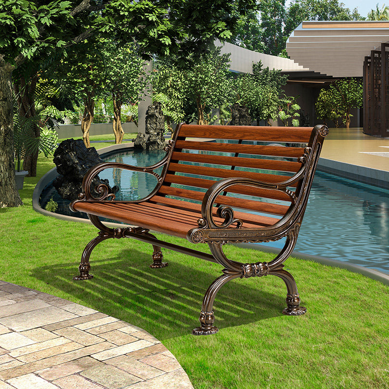 Outdoor park chair outdoor strip chair solid wood backrest long chair cast aluminium anti-corrosive wood casual seat aluminium alloy bench