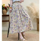 Cotton Floral Print Midi Skirt for Women, 2025 Summer New Style, Floral Oil Painting Pattern, Petite Long Skirt