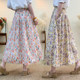 Cotton Floral Print Midi Skirt for Women, 2025 Summer New Style, Floral Oil Painting Pattern, Petite Long Skirt