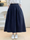Spring and Autumn Over-The-Knee Skirt for Women, Elastic Waist, Mid-Length Skirt, Solid Color A-Line, Pure Cotton Long Skirt, Slimming Women's Long Skirt with Pockets