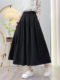 Spring and Autumn Over-The-Knee Skirt for Women, Elastic Waist, Mid-Length Skirt, Solid Color A-Line, Pure Cotton Long Skirt, Slimming Women's Long Skirt with Pockets