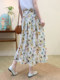 2025 Summer Artistic Pure Cotton Floral Elastic Waist Hip-Covering Half Skirt Women's A-Line Skirt Thin Country Style Long Skirt