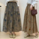Artistic Retro Printed Cotton and Linen Skirt 2026 Spring High-Waisted Mid-Length Skirt Slimming Versatile Long Skirt
