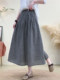Literary cotton and linen plaid skirt for women, summer elastic waist, versatile, slim A-line skirt, high-end mid-length skirt for small people