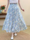 Oil Painting Style Pure Cotton Printed Skirt for Women, Summer Vacation Design, Hip-Covering, Slimming A-Line Skirt, Long Skirt for Petite Women