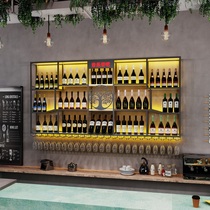 Bar bar against wall mounted shelf Industrial wind bar Iron display bar bar bar hangs against the wall