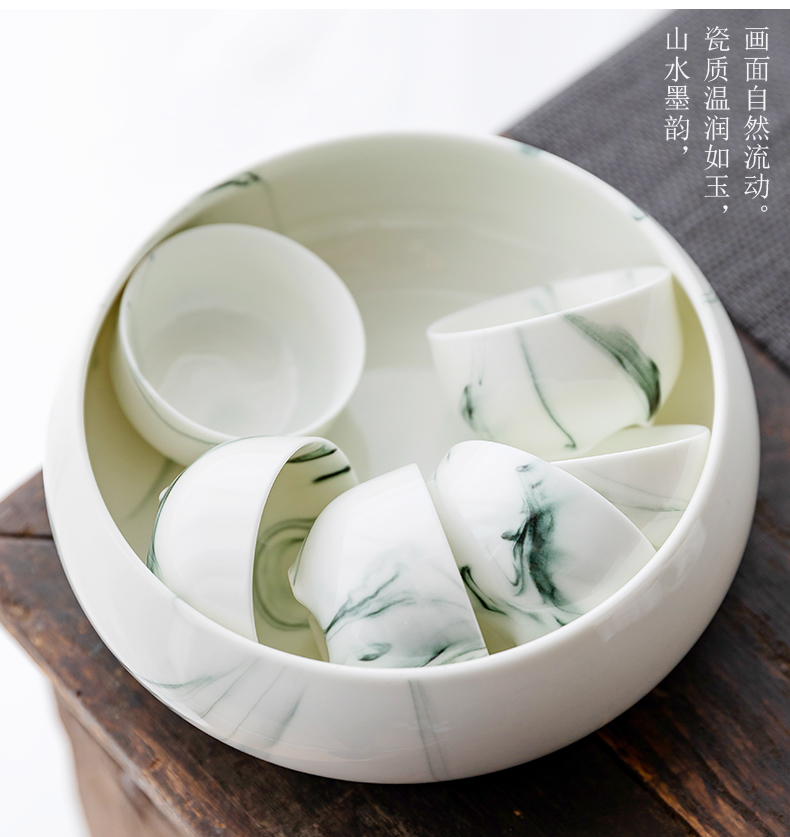 Ink painting in building up ceramic tea wash to kung fu tea set household character writing brush washer from dehua white porcelain cup washing water to wash