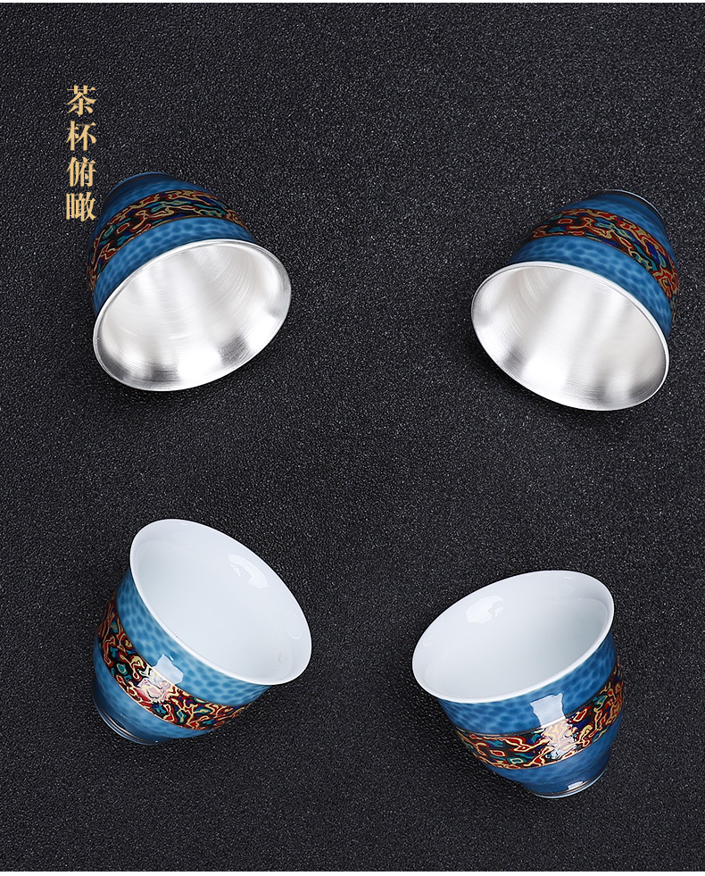 Blue and white porcelain floor in kung fu tea tasted silver gilding single cup sample tea cup master cup hand with silver cups
