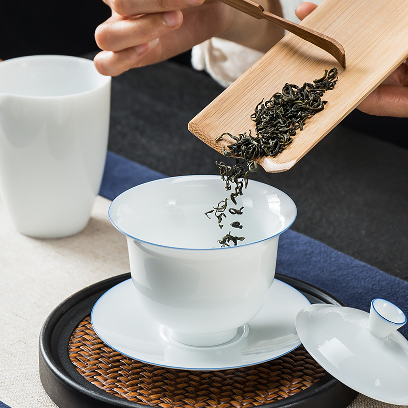 Sweet white hole hidden floor tureen them only three bowl of thin body ceramic cups kung fu tea mercifully large bowl