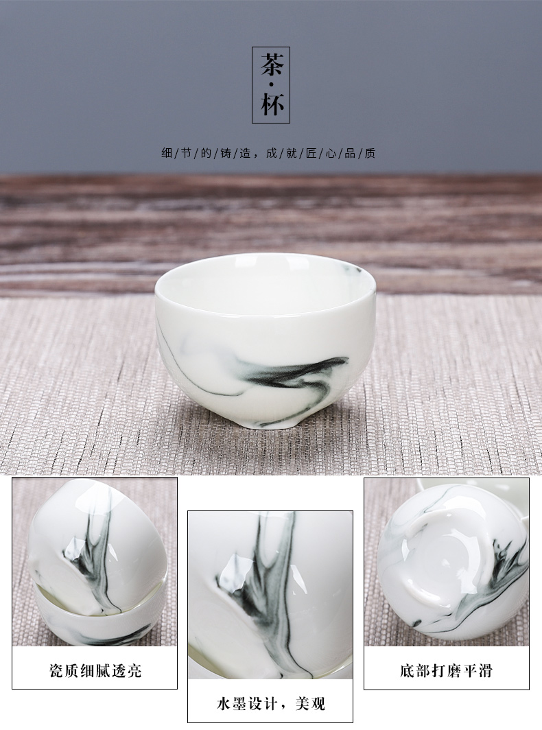 Building In hand - made kung fu tea set household contracted blue and white porcelain ceramic dehua white porcelain tea set. A complete set of tea cups