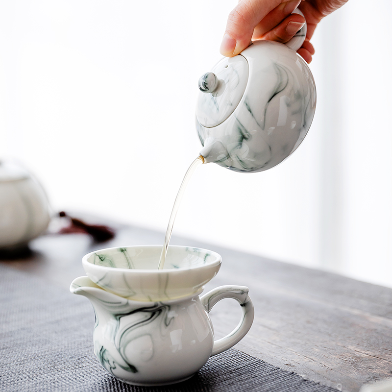 Ink painting in building up ceramic teapot kung fu tea set home office contracted tea side single pot, the pot