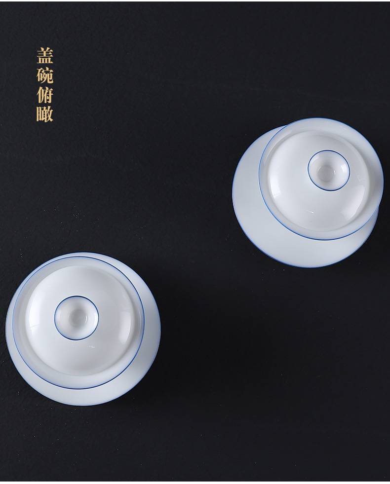 Hole hid building three just tureen dehua white porcelain tea set manual sweet white thin foetus ceramic cups kung fu tea bowl suit