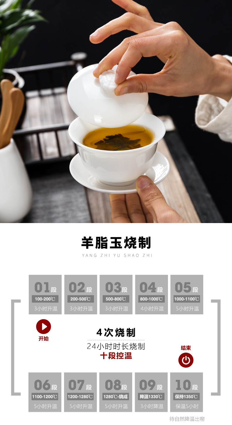 White porcelain tea set in floor household contracted kung fu tea set dehua suet jade porcelain teapot teacup set