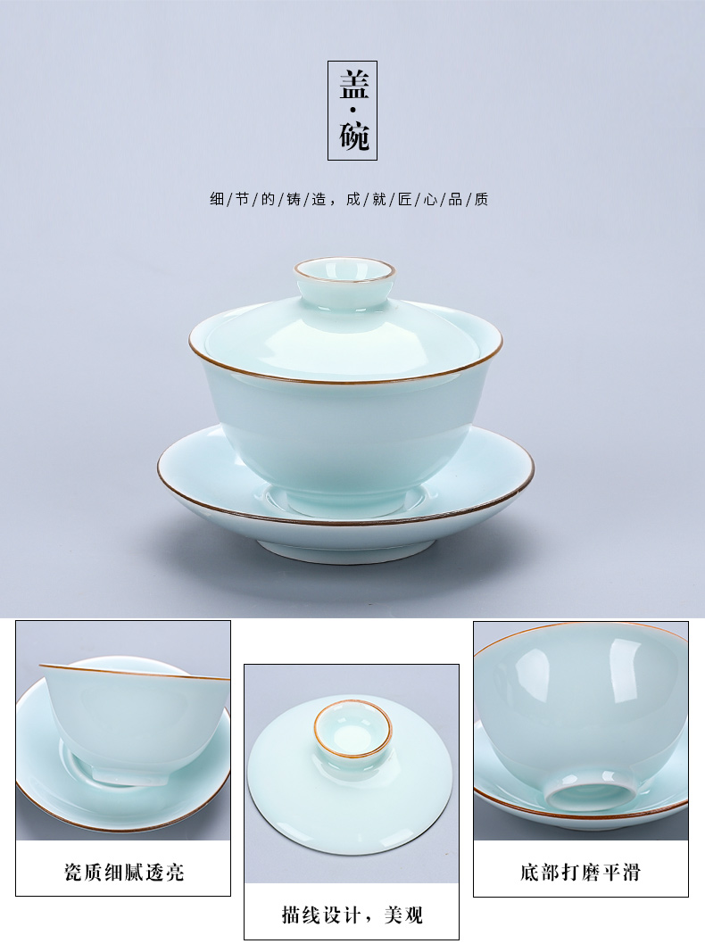 In floor white porcelain kung fu tea tureen teapot teacup household shadow of a complete set of green fat white ceramic tea set