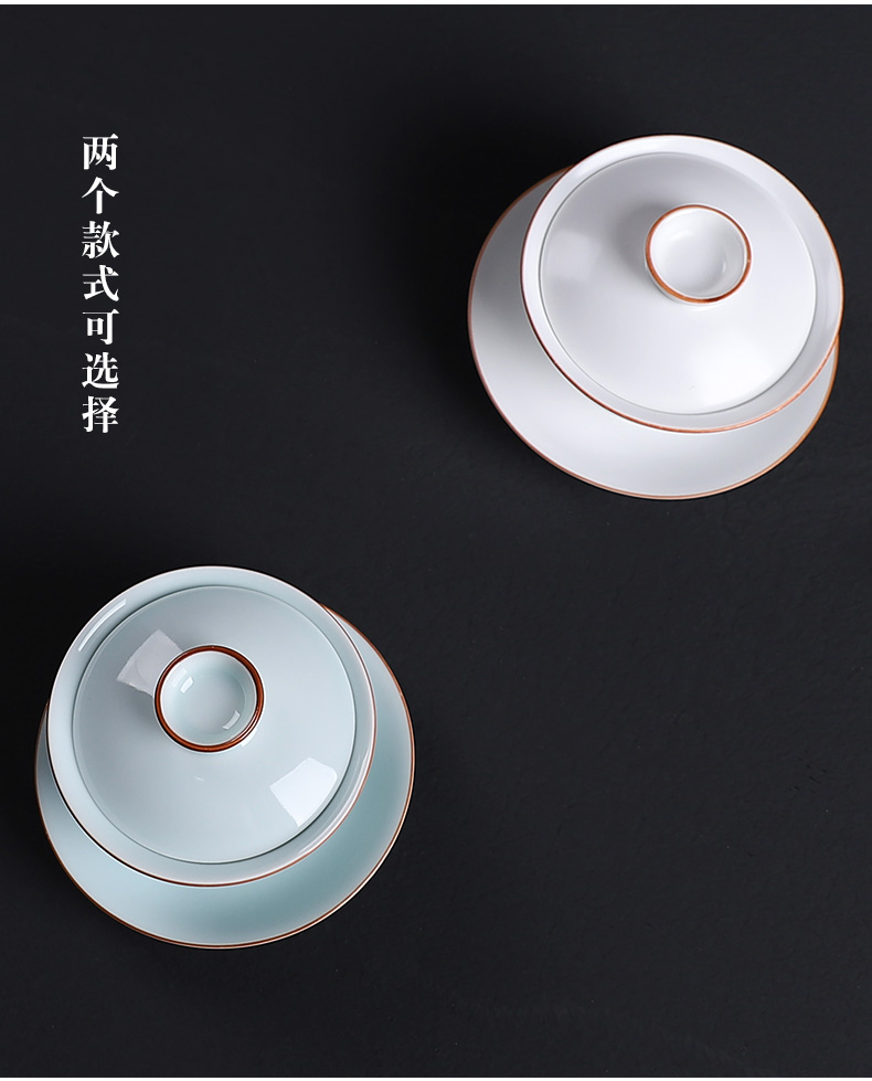 Hole hid floor celadon three just tureen shadow kung fu tea tea bowl household sweet green tea bowl bowl to bowl