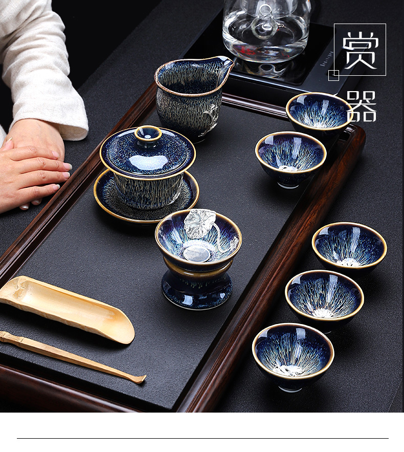 Hole hid floor jingdezhen ceramic inlaid with silver GaiWanCha implement three only a cup of tea bowl of kung fu tea accessories for tea