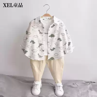 Boys ' shirts white cartoon children's shirts boys 2021 new spring children's summer clothing cotton and linen tops and jackets