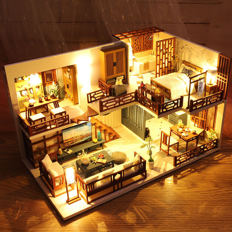 diy lodge attic villa 3d handmade puzzle wood model adult unsmothered assembled toy birthday present woman