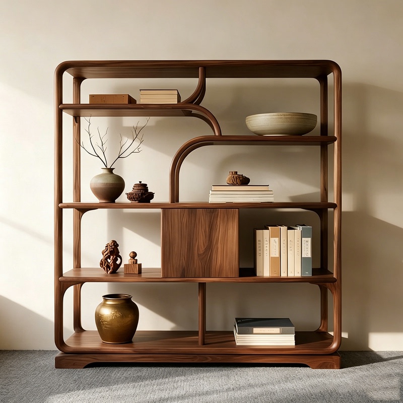 New Chinese-Style Black Walnut Wood Display Shelf, Song-Style Aesthetics, Living Room Partition Shelf, Zen-Inspired Tea Room Ornament Storage Rack New Chinese-Style Black Walnut Wood Display Shelf, Song-Style Aesthetics, Living Room Partition Shelf, Zen-Inspired Tea Room Ornament Storage Rack