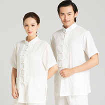 Taiji clothing linen summer short sleeves middle-aged and elderly men Taijiquan martial arts kung fu morning exercise Taiji clothing women