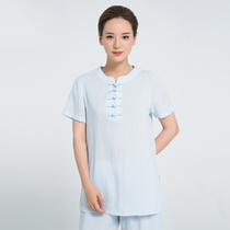 2021 summer new short sleeve men and women with hand-painted linen vintage National style Hanfu martial arts Taiji clothing