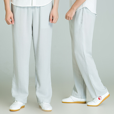 Tai Chi clothing pants linen men and women morning practice martial arts straight pants loose casual pants