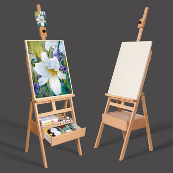 Multifunctional Beech Wood Easel with Drawers, Portable Oil Painting Easel, Wooden Sketching and Gouache Easel for Adults and Children, Art Students, Sketching, Stand-Type Painting Box, Beginner Folding Painting Stand
