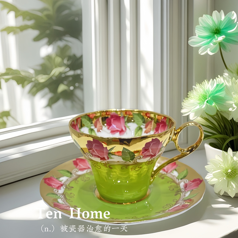 British Brand Gilt Heavy-Duty Bone China 20 Rose 19 Rose Small Waist Rose Coffee Cup and Saucer Gift Set