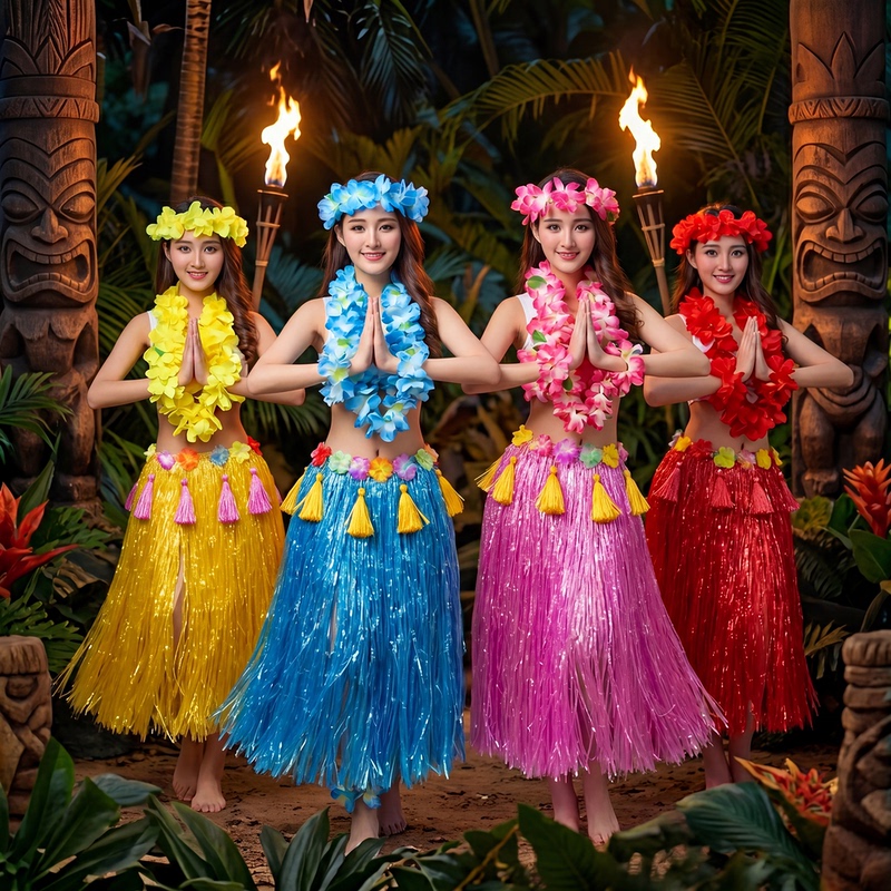 Hawaiian Hula Dance Costume Adult Performance Outfit Thickened Eight-Piece Set Eco-Friendly Sea Grass Dance Skirt 80cm