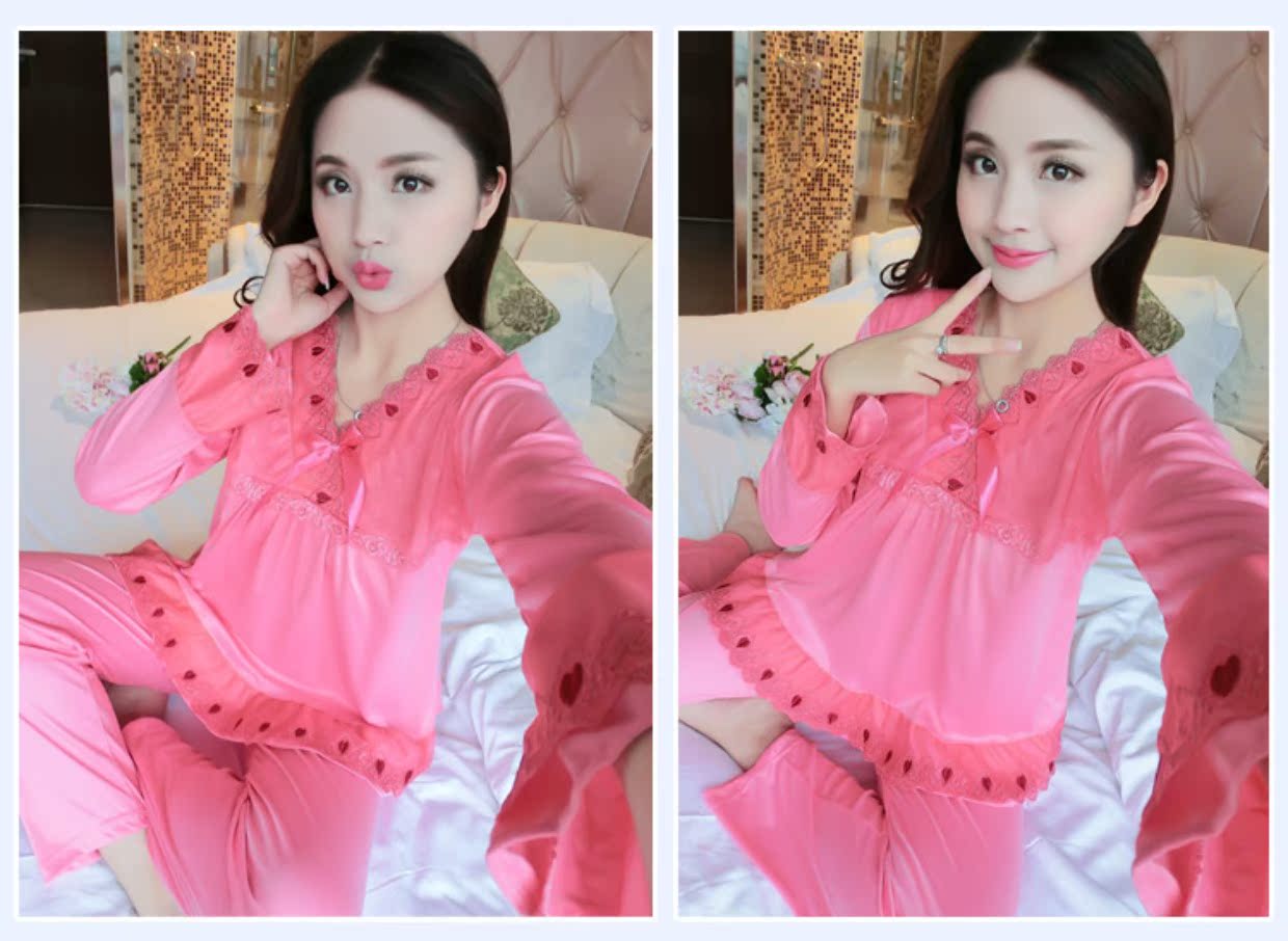 Bộ đồ ngủ nữ dài tay cotton mùa xuân mùa thu Hàn Quốc ngọt ngào nữ dễ thương mùa thu đặt bông mặc áo ngủ