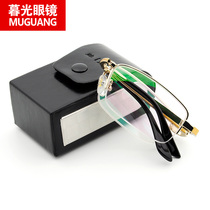 Shuai Di folding half frame reading glasses mens big face Golden old light glasses elegant and comfortable portable flower mirror