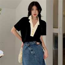 Big Code Women Dress 2022 Summer New Easing 100 hitch Slim Turnover Polo Blouse Fat mm200 Catty Shoulder T-shirt