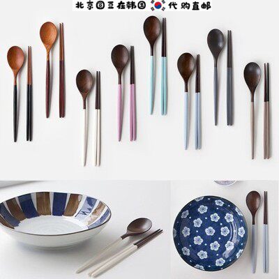 South Korea Direct Mail Eat Same Makaron Paint Long Handle Solid Wood Tableware Spoon
