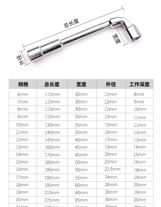 Cờ lê ổ cắm hình chữ L Greenland lục giác/ống/7 hình/khuỷu tay/hai đầu/cờ lê lốp đục lỗ 6-19mm