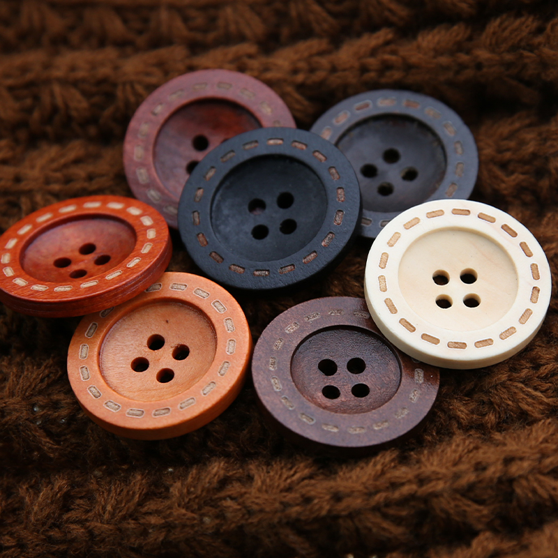 Children's wooden coat button wood retro button shirt clothes cardigan solid wood decorative button wild round female