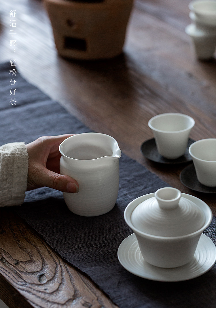 Jun ware dehua white porcelain kung fu tea set hand lines tureen manual suit household contracted tea cups