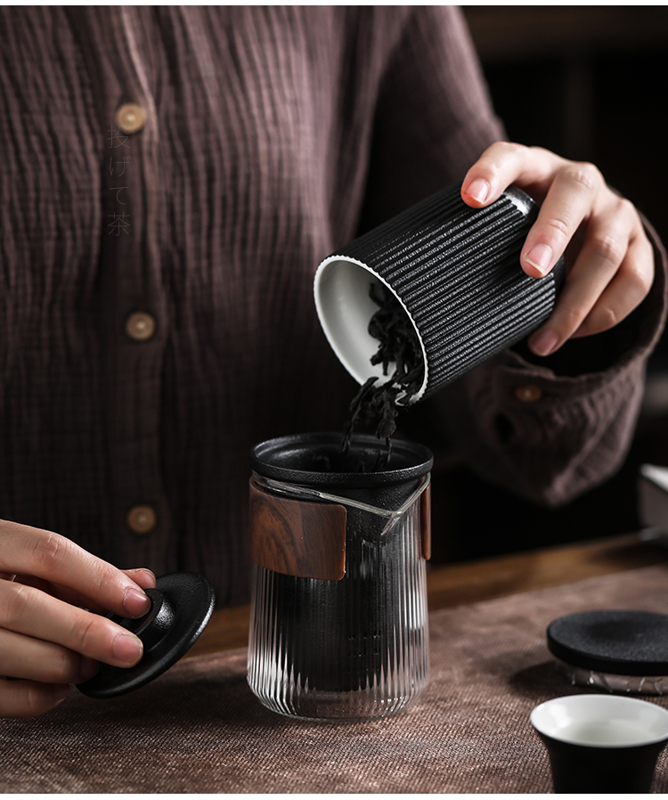 Jun ware matrix crack of glass ceramic contracted small travel tea set outfit portable teapot teacup. A pot of three cups
