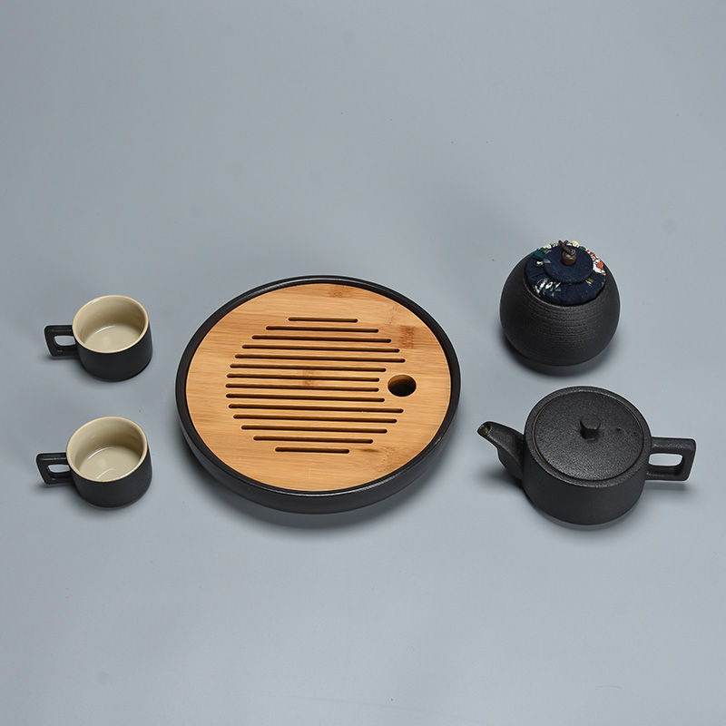 Jun ware, black pottery contracted a small set of household ceramic teapot tea set zen tea is a pot of two cups of tea tray