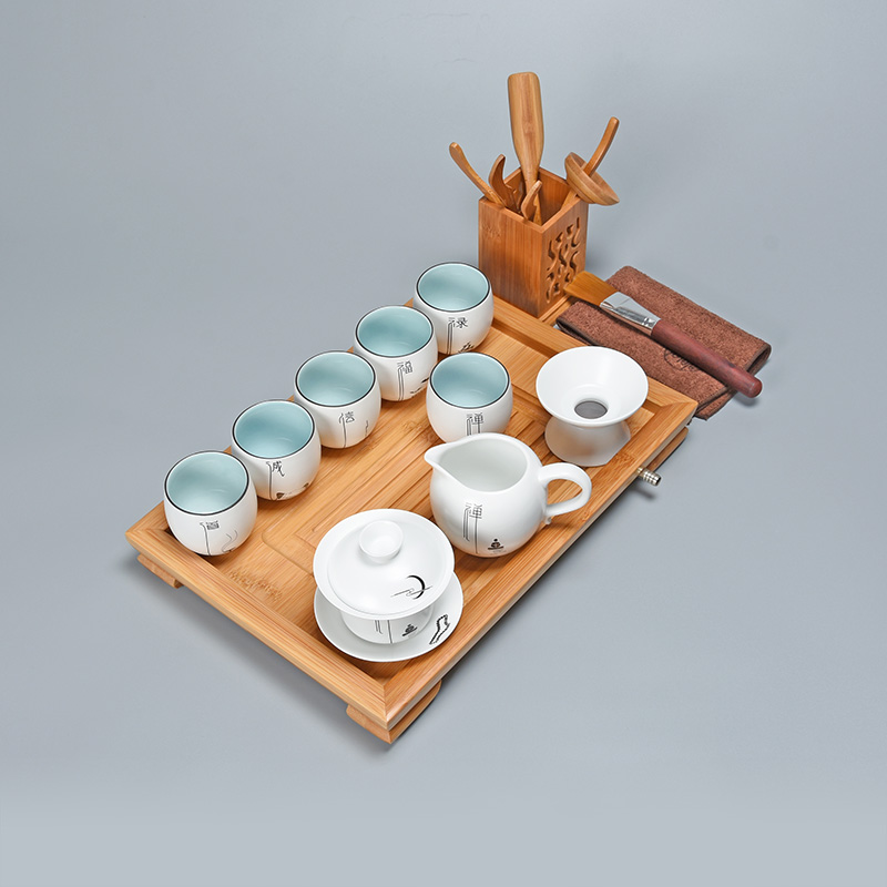 Jun ware up porcelain kung fu tea tea set suit small set of contracted household ceramic lid bowl of a complete set of cups