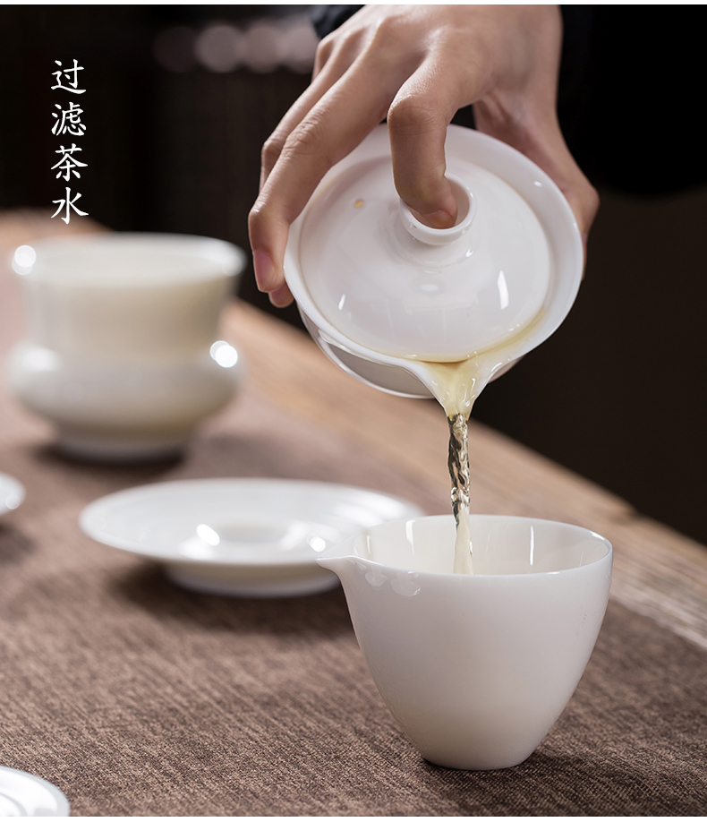 Jun ware dehua white porcelain kung fu tea set suit household ceramics contracted water droplets creative teacups tureen tea sets