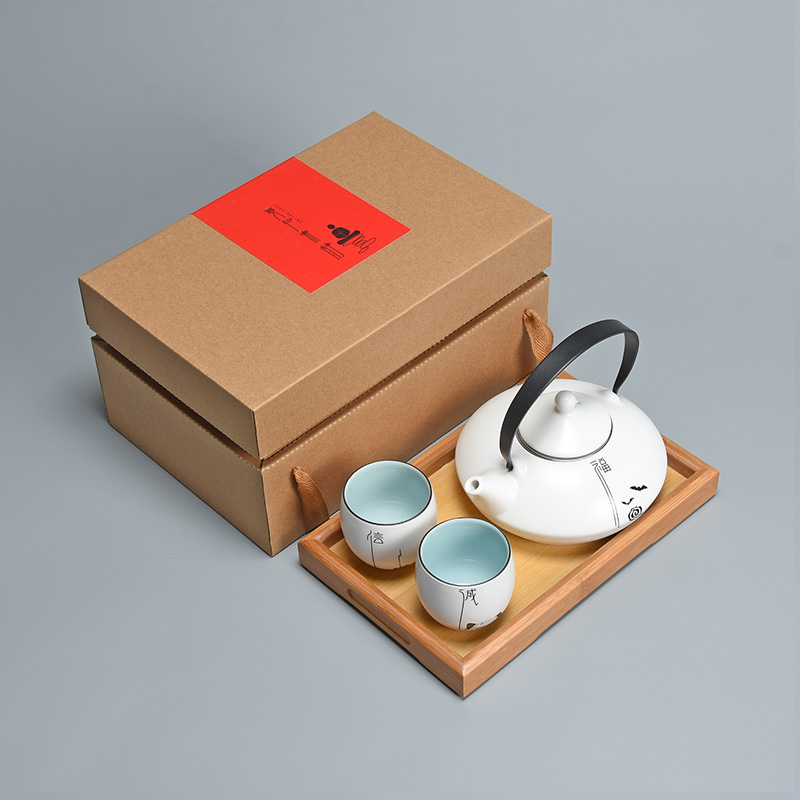 Jun ware fat white zen tea sets of small up porcelain kung fu tea pot a pot of bamboo trays to girder two cups