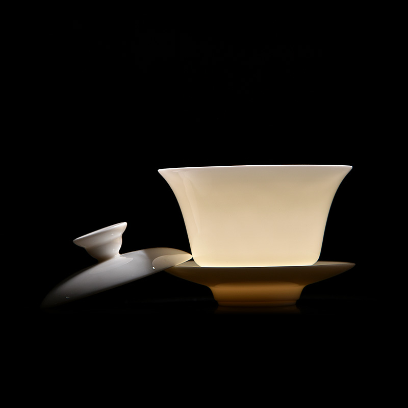 You implement the new dehua white porcelain tureen tea cups of household ceramics only three bowl kunfu tea tea cover cup